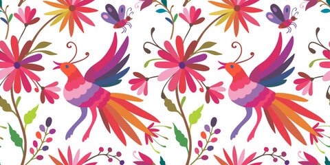 Festive Mexican floral motif. Ornate ethnic Mexican embroidery Otomi. Design for wallpaper, wrapping paper, background, fabric.