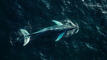 Fototapeta premium Aerial View Humpback Whale Ocean Wildlife Marine Mammal Dark Blue Water Nature Photography Stunning Wildlife Image Breathtaking Aquatic Scene Majestic