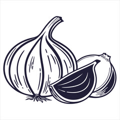 silhouette garlic image on white background