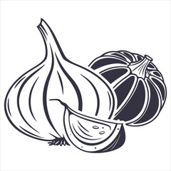 silhouette garlic image on white background