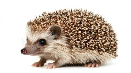 Adorable Baby Hedgehog in Closeup, Isolated on a Pure White Background with Detailed Bristles and Soft Fur