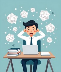 Overwhelmed at Work: A Stressed Businessman Struggles with Tasks