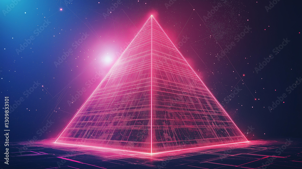 Wall mural cosmic pyramid: a mesmerizing image showcases a luminous pyramid, its intricate structure outlined i
