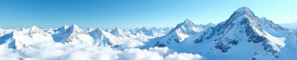 Obraz premium Snow-covered peaks and valleys under a clear blue sky, snow covered, landscape, peaks