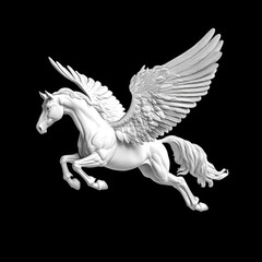 Majestic Winged Horse: 3D Rendered Pegasus in Radiant White on Dark Canvas