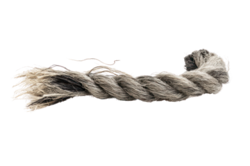 A rope with torn and unraveling fibers at one end, about to snap under pressure