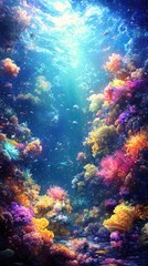 Fototapeta premium Vibrant Underwater Coral Reef Paradise: A Digital Masterpiece