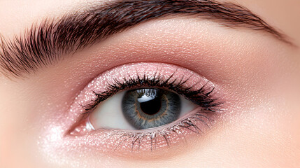 Obraz premium Close Up Of A Woman's Eye With Pink Glitter Makeup