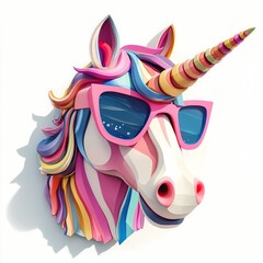 Colorful unicorn in blue glasses that looks cool 