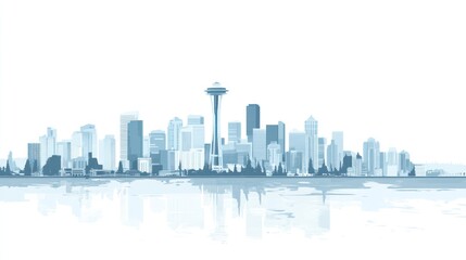 Obraz premium Seattle skyline waterfront reflection, urban cityscape, travel poster