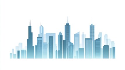 Fototapeta premium City skyline, urban landscape, morning mist, cityscape, website banner