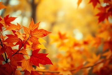 autumn leaves on blurred environment background with copy space. web banner design for autumn season. ecology wallpaper and cover, design elements.,red and yellow maple leaves on bokeh background.