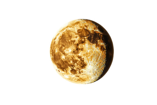 A surreal, oversized moon illuminating a cloudless night sky, its surface texture in high detail, with shadows and light casting dramatic patterns. - Powered by Adobe