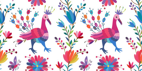 Colorful Mexican Traditional Textile Embroidery Style.