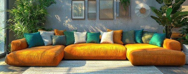 Cozy Hygge Scandi Style Living Room with Empty Couch, Perfect Comfortable Shot near Cologne Germany Colored with Essential Indoor Cologne.