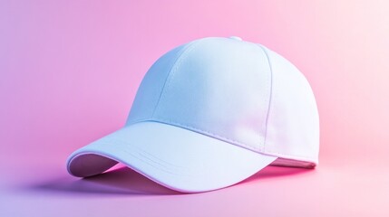 Fototapeta premium White baseball cap on a pink background