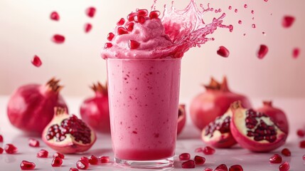 Refreshing pomegranate drink  smoothie splash and fresh fruit