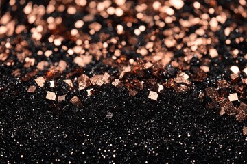 Shimmering Copper Essence: Festive Bokeh Texture on a Dark Abstract Canvas