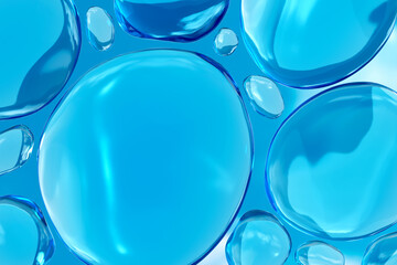 Blue cosmetic serum liquid macro close-up background. Concept moisturizer essence gel and collagen...