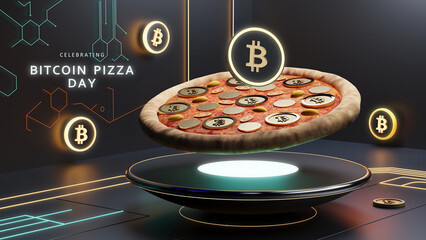 Rendered illustration celebrating Bitcoin Pizza Day.