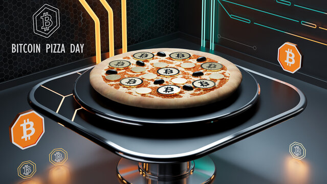 Rendered illustration celebrating Bitcoin Pizza Day.