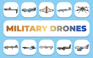 military drones text concept. Shablon for presentation and Infographics.