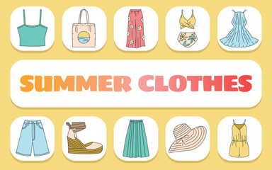 Summer clothes text concept. Shablon for presentation and Infographics.