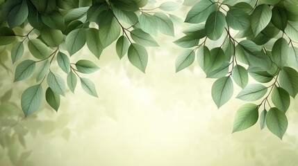Fresh green leaves on branches, soft light