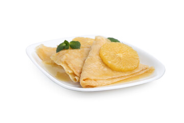 Delicious Crepes Suzette dessert isolated on white