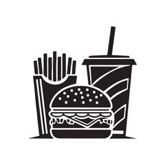 fast food icons burger,potato,drink silhuetee vector illustration