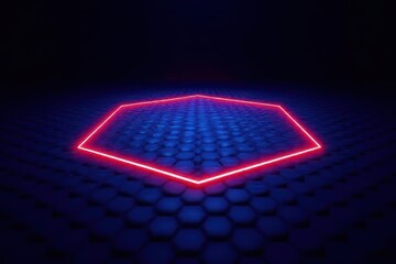 vibrant neon blue-and-red hexagonal grid with glowing edges with stretching dynamically center in a deep black gradient in Minimalist Void – Futuristic Digital Art