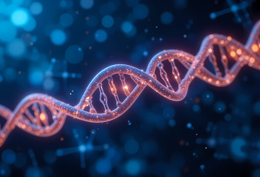 Glowing DNA Strand. Scientific Genetic Background