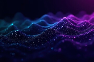 vibrant neon teal-and-purple tech grid with shimmering center-right in a deep black gradient in vivid contrast – Futuristic Digital Art