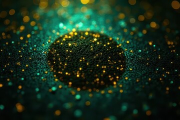 vibrant neon teal-and-yellow hexagonal grid with shimmering center-left in a deep black gradient in Minimalist Void – Futuristic Digital Art