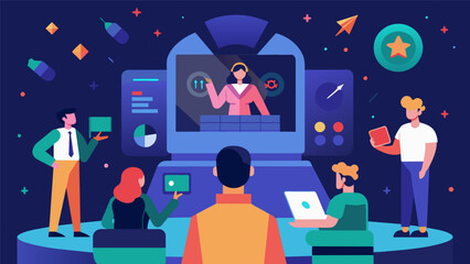 Viewers cant help but be in awe of the contestants technological skills and their ability to adapt to the everchanging digital landscape.. Vector illustration