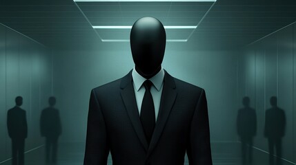 Obraz premium Man in a suit and tie, portrait in dark room evoking mystery professionalism