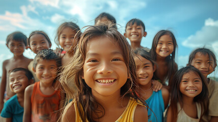 happy children group smiling together