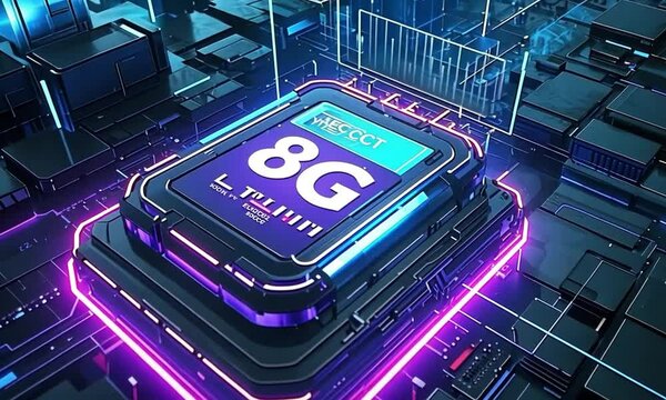 Futuristic 8G Technology, Digital Chip, Circuit Board, Data Processing, High-Speed Network, Advanced Communication Stock Video 4K Ultra Full HD Video Footage Download