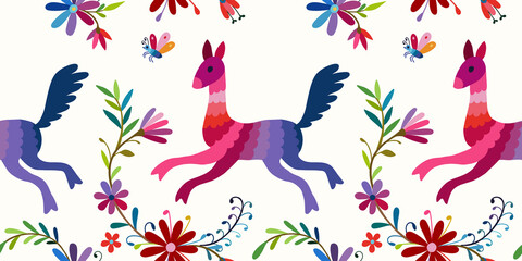 Mexican Otomi embroidery seamless pattern.
