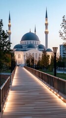 Naklejka premium Modern Mosque Dawn Teal Dome Peaceful Architecture