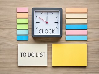 A clock surrounded by colorful sticky notes and a to-do list, emphasizing time management and organization in daily tasks.