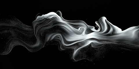 Fluid abstract design with swirling patterns in black and white colors