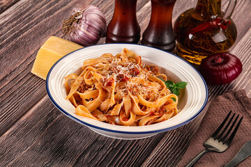 Italian pasta bolognese with beef minced meat