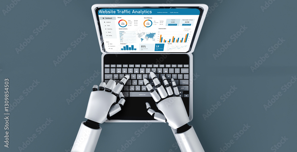 Poster computer software for website traffic analytics data on computer screen. concept of seo search engin