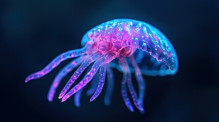 Glowing Jellyfish in Vibrant Colors Against Dark Background