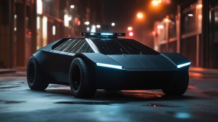 Naklejka premium Futuristic Black Car at Night in the City
