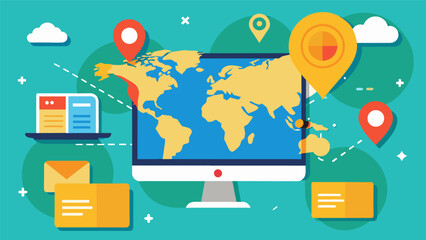 Using online mapping tools to create visual aids for a geography assignment.. Vector illustration