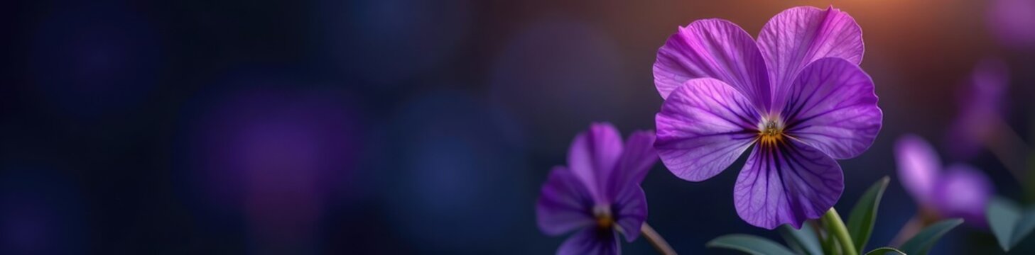 Delicate dadi viola in dark background with soft glow, fiori, luce, sfondo nero