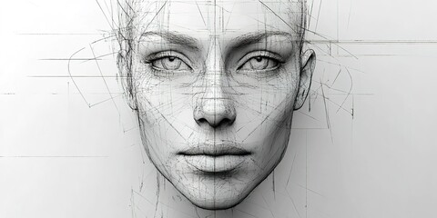 Digital portrait of a humanoid figure with intricate line art details showcasing features and expression
