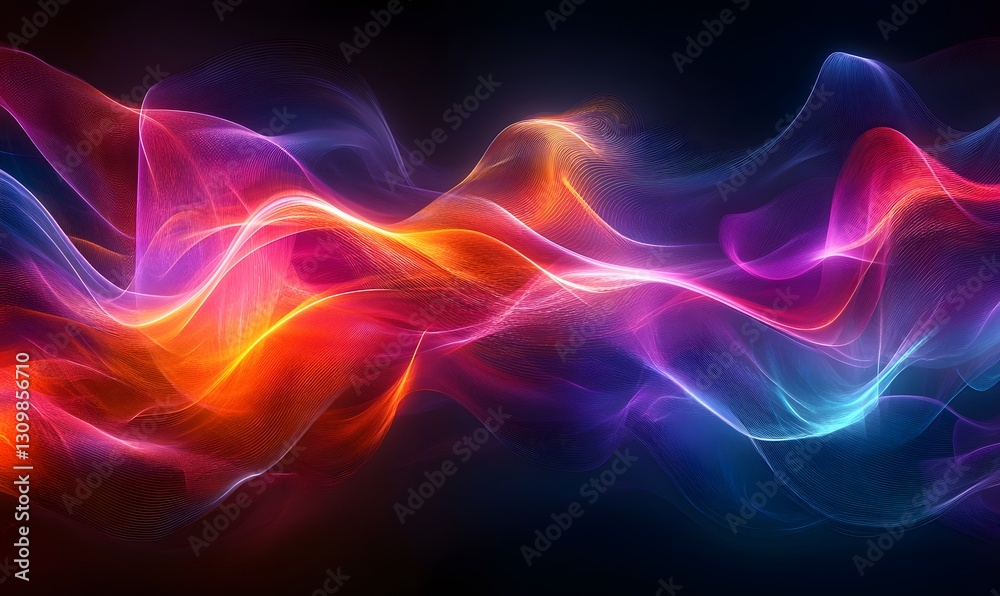Poster abstract luminous waves of gradient color flow on dark background creating soft visual